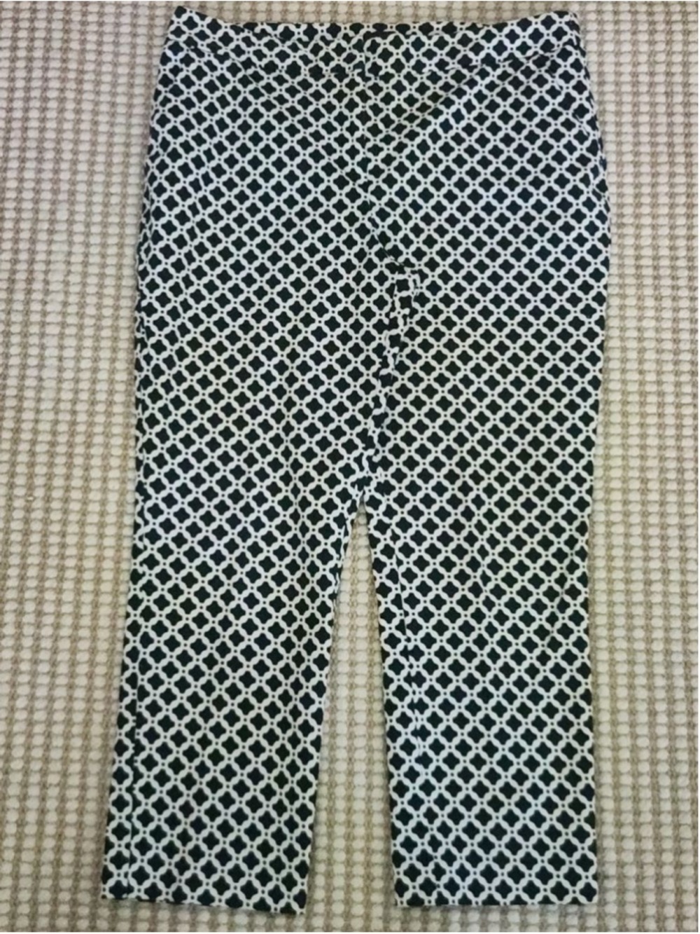 NYDJ Diamond Pattern Stretch Ankle Pants Lift Tuck Technology Blue & White 14